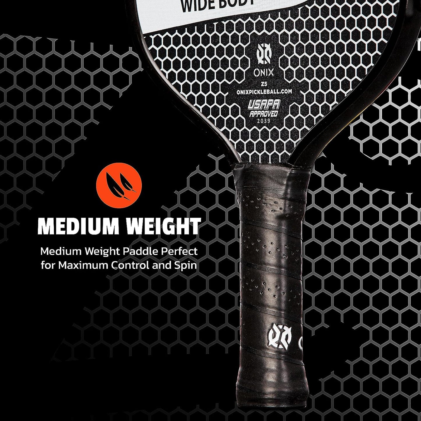 Graphite MOD Z5 Carbon Fiber Pickleball Paddle with Wide-Body Shape. Honeycomb Core, Graphite Face & Cushion Comfort Pickleball Paddle Grip
